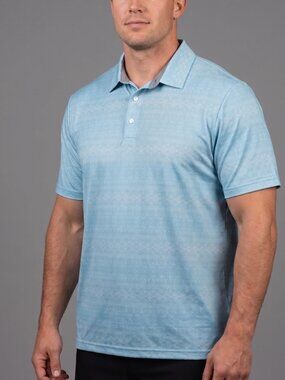 NWT | MOHEEN Sky Blue Geometric Performance Polo Shirt UPF 50+ UV Stretch | 2XL